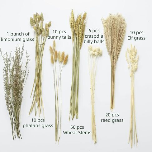 Dried Flowers Bouquet, 17" Dried Pampas Grass Decor Inc Lavender Eucalyptus DIY Floral Arrangements for Home Office Decoration,Wedding centerpieces in Kuwait