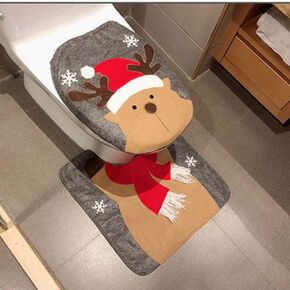 HESHIFENG. party & accessories Christmas Snowman Santa Deer Toilet Seat Cover and Rug Set Christmas Bathroom Decorations (Style 8) in Saudi Arabia
