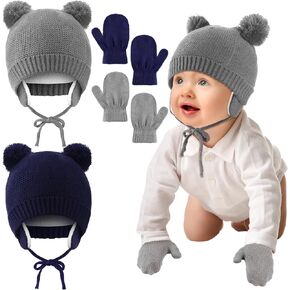 Suhine Unisex Winter Baby Toddler Hat Glove Set Warm Fleece Knitted Beanie Cap Newborn Beanie Mitten, 1-4 Years