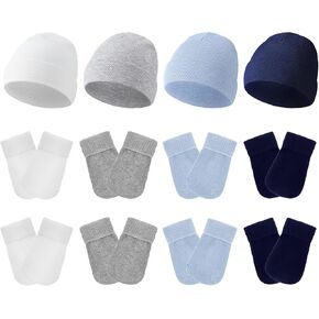 4 Pack Preemie Hat and Mitten Socks Set Cotton Preemie Beanie No Scratch Baby Mitten Nicu Hospital Hat for Boy Girl in Saudi Arabia