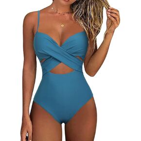 Hilor Women's Sexy One Piece Swimsuits with Underwire Crossover Cutout Bathing Suits Push Up Monokini Swimwear in Saudi Arabia