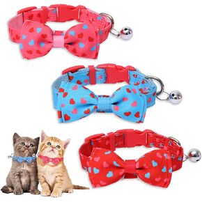 مجموعة من 3 قطع من طوق عيد الحب مع ربطة عنق وأجراس باللون الأحمر والوردي والأزرق على شكل قلب، أطواق ربطة عنق قابلة للتعديل وقابلة للإزالة وطوق للقطط وإكسسوارات الحيوانات الأليفة للعطلات والحيوانات الأليفة الصغيرة والجرو والأرنب in Kuwait