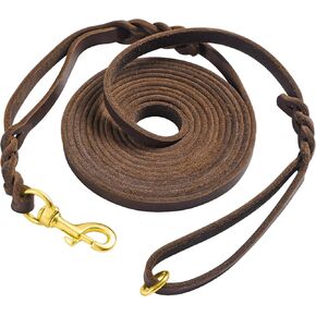 Leather Double Handle Dog Leash-1.8cm Width by 6ft Length, Braided Training Lead with Traffic Handle, Easy Control and Heavy Duty
