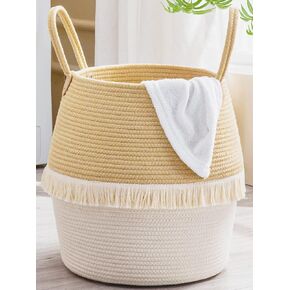 KAKAMAY Woven Baskets for Storage(17"x17"),Large Cotton Rope Basket Woven Baby Laundry Hamper,Collapsible Laundry Basket, Blanket Basket for Organizing Living Room,Nursery,Pillows,Toy Chest(Beige)