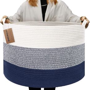 MXMHOME Large Cotton Rope Basket ,23.6"x23.6"x14.1" Throw Blanket Storage for Living Room Woven Baby Laundry Basket with Handle Nursery Basket Soft Toy Storage Basket Comfoter Cushions Thread Hamper