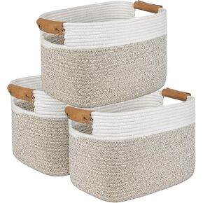سلة من الحبال القطنية من AivaToba، سلة تخزين للتنظيم، سلة منسوجة مقاس 15 بوصة × 10 بوصة × 9.5 بوصة مع مقابض، سلال تنظيم لغرفة المعيشة، أرفف، عبوة من 3 قطع in Kuwait