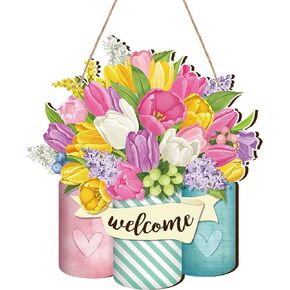 Bee Welcome Sign Wooden Yellow Bee Sign Bee Flower Gnome Wood Hanging Door Decor Farmhouse Porch Outdoor Front Door Decorations Supplies (Bee Style)