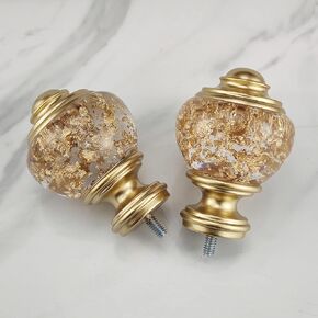 ILAISIHOME Decorative Curtain Rod Finials, Polyresin Round Gold Foiled Clear Finials, Set of 2, Compatible with 1 inch or 1-1/8 inch Dia Curtain Rod, Standalone Finial Pair