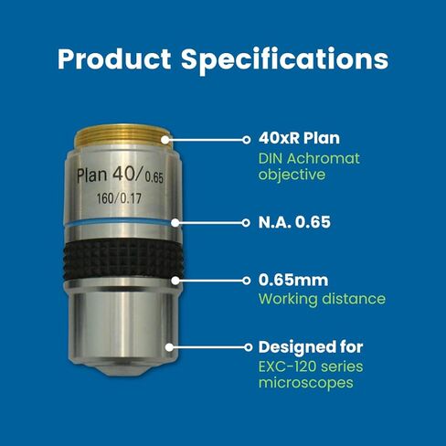 هدف المجهر، 40xR DIN Plan Achromat - N. A. 0.65-0.65 مم مسافة العمل - طول 160 مم - يناسب مجاهر سلسلة Accu-Scope EXC-120 in Kuwait