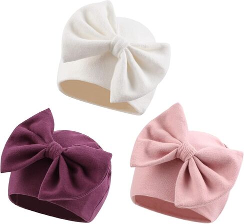 Bamery Newborn Baby Girl Hat Cotton Baby Bow Beanie Preemie Hats Spring Infant Hats for Girls 0-12 Months in Saudi Arabia