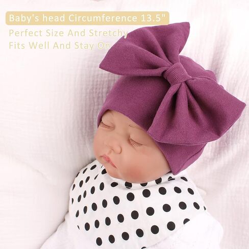 Bamery Newborn Baby Girl Hat Cotton Baby Bow Beanie Preemie Hats Spring Infant Hats for Girls 0-12 Months in Saudi Arabia
