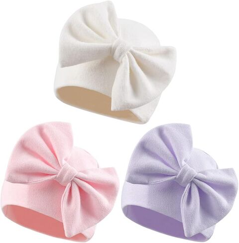 Bamery Newborn Baby Girl Hat Cotton Baby Bow Beanie Preemie Hats Spring Infant Hats for Girls 0-12 Months in Saudi Arabia