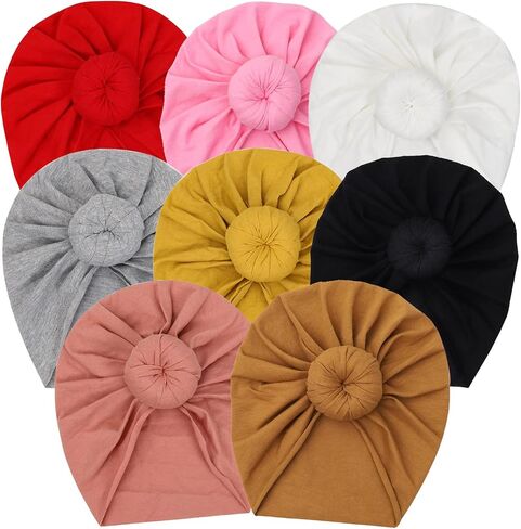 Baby Hats Newborn Baby Girls Turban Hospital Hat Infant Toddler Kid Hat Big Hair Bow Top Knot Head Wrap in Saudi Arabia