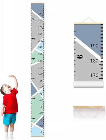 Growth Chart for Kids, Geometric Height Chart for Kids Height Measurement Canvas Kids Height Wall Chart for Boys Girls Baby Toddler, Hanging Ruler for Room Wall Decor 76.8'' x 7.9'' in Kuwait