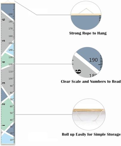 Growth Chart for Kids, Geometric Height Chart for Kids Height Measurement Canvas Kids Height Wall Chart for Boys Girls Baby Toddler, Hanging Ruler for Room Wall Decor 76.8'' x 7.9'' in Kuwait