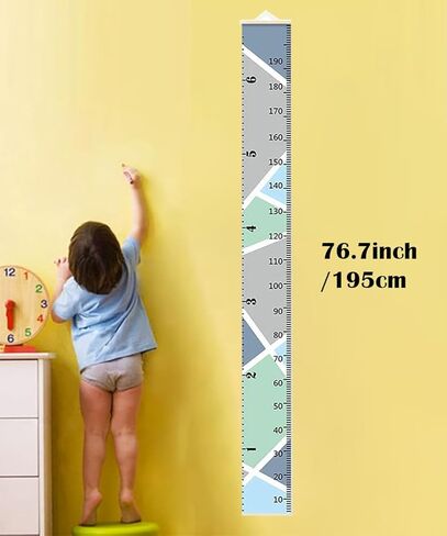 Growth Chart for Kids, Geometric Height Chart for Kids Height Measurement Canvas Kids Height Wall Chart for Boys Girls Baby Toddler, Hanging Ruler for Room Wall Decor 76.8'' x 7.9'' in Kuwait