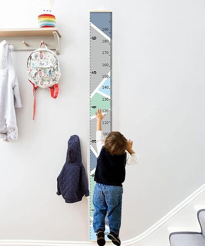 Growth Chart for Kids, Geometric Height Chart for Kids Height Measurement Canvas Kids Height Wall Chart for Boys Girls Baby Toddler, Hanging Ruler for Room Wall Decor 76.8'' x 7.9'' in Kuwait