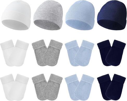 4 Pack Preemie Hat and Mitten Socks Set Cotton Preemie Beanie No Scratch Baby Mitten Nicu Hospital Hat for Boy Girl in Saudi Arabia