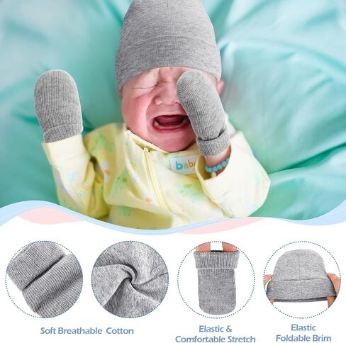 4 Pack Preemie Hat and Mitten Socks Set Cotton Preemie Beanie No Scratch Baby Mitten Nicu Hospital Hat for Boy Girl in Saudi Arabia