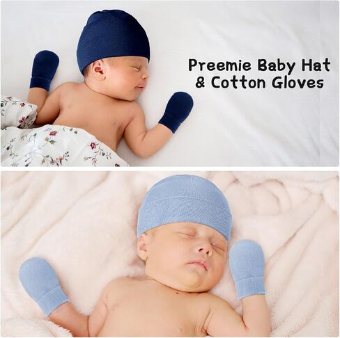 4 Pack Preemie Hat and Mitten Socks Set Cotton Preemie Beanie No Scratch Baby Mitten Nicu Hospital Hat for Boy Girl in Saudi Arabia