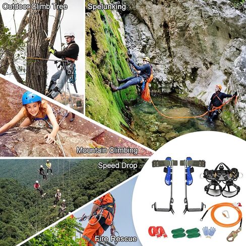 WMLBK Tree Climbing Gear, Tree Climbing Spike Tree Climbing Gear Pole Climbing Spurs Tool Adjustable Straps with Non-Slip Pedal With Upgrade Protection Belt For Climbers, Hunting, Observation, Logging in Kuwait