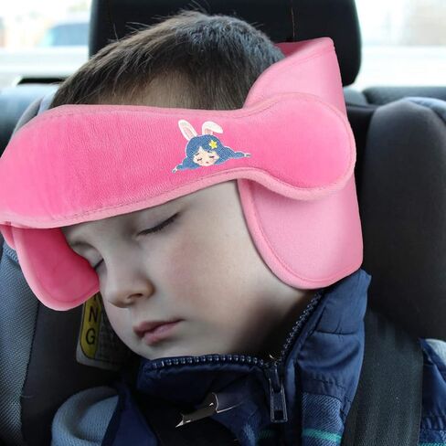 Child Car Seat Head Support Band - Baby Head Neck Relief Safety Headrest - Adjustable Toddler Carseat Head Holder Head Strap - Baby & Kids Travel Accessories with Cute Cartton Pattern, Pink in Saudi Arabia