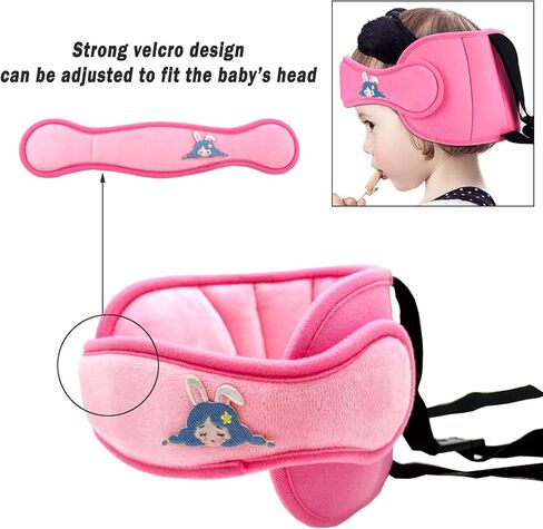 Child Car Seat Head Support Band - Baby Head Neck Relief Safety Headrest - Adjustable Toddler Carseat Head Holder Head Strap - Baby & Kids Travel Accessories with Cute Cartton Pattern, Pink in Saudi Arabia
