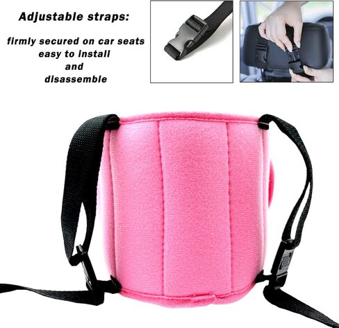 Child Car Seat Head Support Band - Baby Head Neck Relief Safety Headrest - Adjustable Toddler Carseat Head Holder Head Strap - Baby & Kids Travel Accessories with Cute Cartton Pattern, Pink in Saudi Arabia