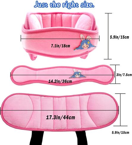Child Car Seat Head Support Band - Baby Head Neck Relief Safety Headrest - Adjustable Toddler Carseat Head Holder Head Strap - Baby & Kids Travel Accessories with Cute Cartton Pattern, Pink in Saudi Arabia