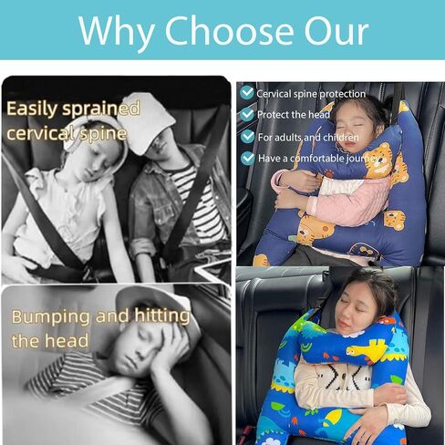 دعم رأس السيارة للنوم على شكل حرف H + وسادة سيارة - تصميم مريح - ناعمة ومسامية - أشرطة كتف قابلة للتعديل - مناسبة للبالغين/الأطفال للسفر بالسيارات والطائرات in Saudi Arabia