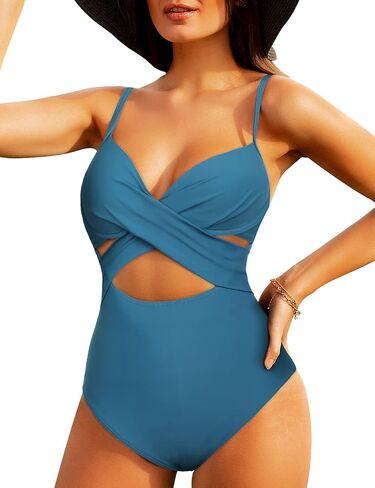 Hilor Women's Sexy One Piece Swimsuits with Underwire Crossover Cutout Bathing Suits Push Up Monokini Swimwear in Saudi Arabia