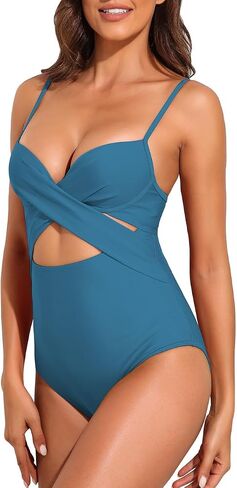 Hilor Women's Sexy One Piece Swimsuits with Underwire Crossover Cutout Bathing Suits Push Up Monokini Swimwear in Saudi Arabia