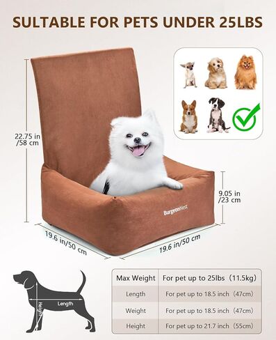 مقعد سيارة للكلاب الصغيرة من بورجيوننيست، مقعد سيارة معزز مقاوم للماء للكلاب، مقعد سيارة للحيوانات الأليفة قابل للغسل مع مقود أمان بمشبك، سرير حامل للسفر بالسيارة للكلاب in Kuwait