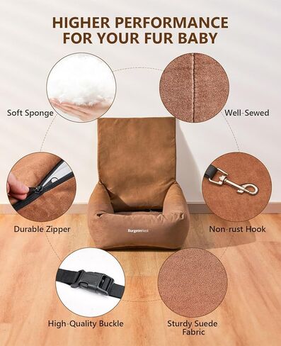 مقعد سيارة للكلاب الصغيرة من بورجيوننيست، مقعد سيارة معزز مقاوم للماء للكلاب، مقعد سيارة للحيوانات الأليفة قابل للغسل مع مقود أمان بمشبك، سرير حامل للسفر بالسيارة للكلاب in Kuwait