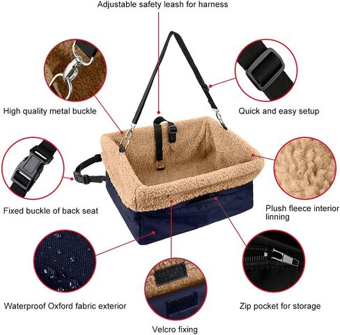 مقعد سيارة مخصص للكلاب فاخر يناسب الحيوانات الأليفة التي يصل وزنها إلى 20 رطلاً، مقعد معزز للكلاب، بطانة مبطنة، أشرطة قابلة للتعديل، إطار معدني، يتم تركيبه في ثوانٍ، قماش قابل للطي وسهل التنظيف in Kuwait