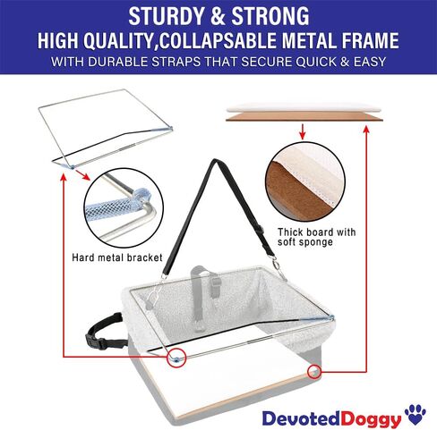 مقعد سيارة مخصص للكلاب فاخر يناسب الحيوانات الأليفة التي يصل وزنها إلى 20 رطلاً، مقعد معزز للكلاب، بطانة مبطنة، أشرطة قابلة للتعديل، إطار معدني، يتم تركيبه في ثوانٍ، قماش قابل للطي وسهل التنظيف in Kuwait