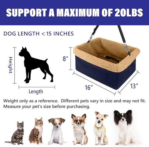 مقعد سيارة مخصص للكلاب فاخر يناسب الحيوانات الأليفة التي يصل وزنها إلى 20 رطلاً، مقعد معزز للكلاب، بطانة مبطنة، أشرطة قابلة للتعديل، إطار معدني، يتم تركيبه في ثوانٍ، قماش قابل للطي وسهل التنظيف in Kuwait