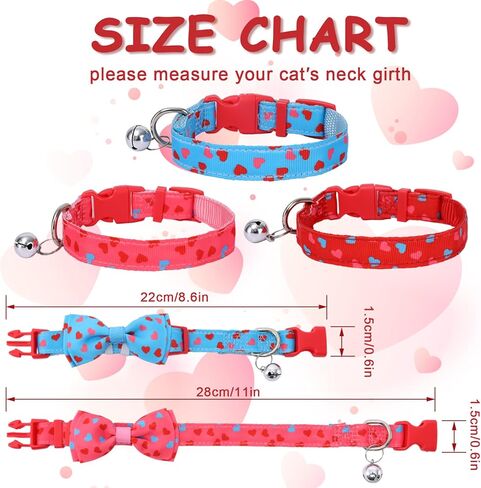 مجموعة من 3 قطع من طوق عيد الحب مع ربطة عنق وأجراس باللون الأحمر والوردي والأزرق على شكل قلب، أطواق ربطة عنق قابلة للتعديل وقابلة للإزالة وطوق للقطط وإكسسوارات الحيوانات الأليفة للعطلات والحيوانات الأليفة الصغيرة والجرو والأرنب in Kuwait