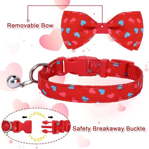 مجموعة من 3 قطع من طوق عيد الحب مع ربطة عنق وأجراس باللون الأحمر والوردي والأزرق على شكل قلب، أطواق ربطة عنق قابلة للتعديل وقابلة للإزالة وطوق للقطط وإكسسوارات الحيوانات الأليفة للعطلات والحيوانات الأليفة الصغيرة والجرو والأرنب in Kuwait