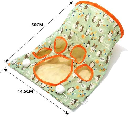 Cat Tunnel Bags for Indoor Cats，Cat Self Interactive Toys，Crinkle Paper Collapsible Cat Drill Bagwith Plush Ball,Green Hedgehog. in Kuwait
