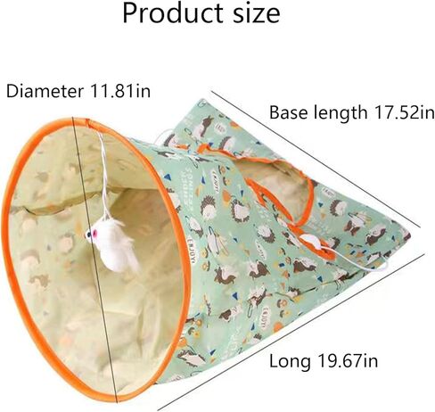 Cat Tunnel Bags for Indoor Cats，Cat Self Interactive Toys，Crinkle Paper Collapsible Cat Drill Bagwith Plush Ball,Green Hedgehog. in Kuwait