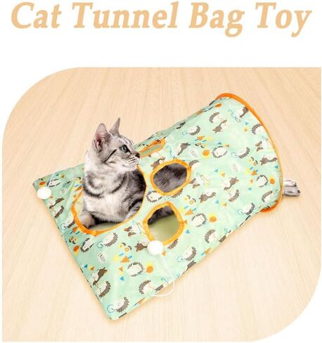 Cat Tunnel Bags for Indoor Cats,Cat Play Tunnel Toy, Collapsible Interactive Cat Drill Bag Pet Toy with Plush Ball Cat Self Interactive Toys in Kuwait