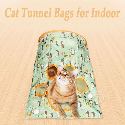 Cat Tunnel Bags for Indoor Cats,Cat Play Tunnel Toy, Collapsible Interactive Cat Drill Bag Pet Toy with Plush Ball Cat Self Interactive Toys in Kuwait