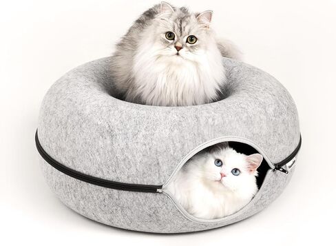 Peek a boo Cat Cave Tunnel Bed - Cat tubs and tunnel bed for indoor cats, Cat Donut Bed made with Eco-Friendly material - Washable Pet Bed with Premium Metal Zipper and Generous Size (24x24x11 inches) in Saudi Arabia