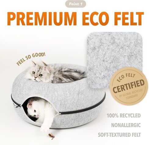 Peek a boo Cat Cave Tunnel Bed - Cat tubs and tunnel bed for indoor cats, Cat Donut Bed made with Eco-Friendly material - Washable Pet Bed with Premium Metal Zipper and Generous Size (24x24x11 inches) in Saudi Arabia