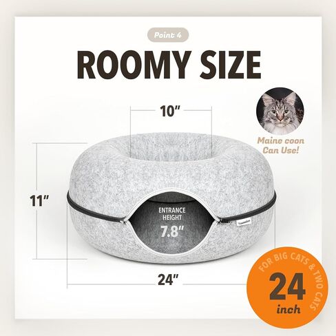 Peek a boo Cat Cave Tunnel Bed - Cat tubs and tunnel bed for indoor cats, Cat Donut Bed made with Eco-Friendly material - Washable Pet Bed with Premium Metal Zipper and Generous Size (24x24x11 inches) in Saudi Arabia