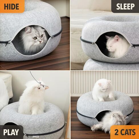 Peek a boo Cat Cave Tunnel Bed - Cat tubs and tunnel bed for indoor cats, Cat Donut Bed made with Eco-Friendly material - Washable Pet Bed with Premium Metal Zipper and Generous Size (24x24x11 inches) in Saudi Arabia