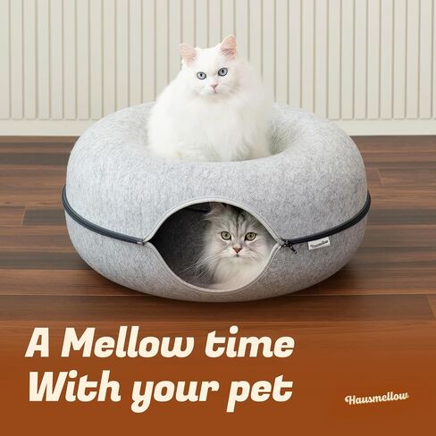 Peek a boo Cat Cave Tunnel Bed - Cat tubs and tunnel bed for indoor cats, Cat Donut Bed made with Eco-Friendly material - Washable Pet Bed with Premium Metal Zipper and Generous Size (24x24x11 inches) in Saudi Arabia