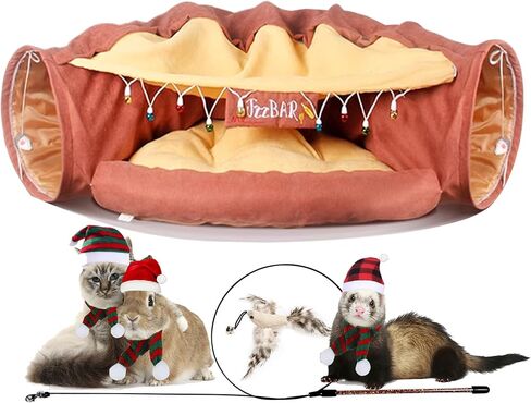 KUCDBUN Cat Tunnel Bed, 2-in-1 Collapsible Cat Tunnel Tubes Toys with Removable Mat for Pet Cats Kittens Puppies Rabbits Bunnies Ferrets (Matcha) in Kuwait