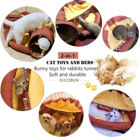 KUCDBUN Cat Tunnel Bed, 2-in-1 Collapsible Cat Tunnel Tubes Toys with Removable Mat for Pet Cats Kittens Puppies Rabbits Bunnies Ferrets (Matcha) in Kuwait